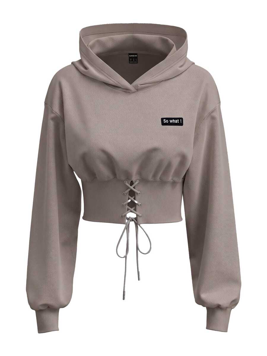 SHEIN EZwear 白色針織女款連帽衫,秋冬長袖上衣 - 灰色 - 查看 1