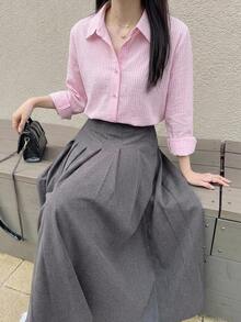 DAZY 女款條紋休閒百搭日常穿著襯衫 - 粉色 - 查看 3