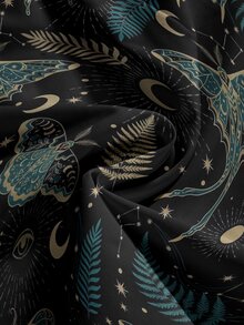 ROMWE Fairycore Hippie Butterfly Dark Sun Moon Star Mystical Forest Print Sexy Split Mini Skirt For Women - Black - View 4