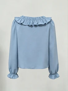 Trelyra Regular Women's Ruffle Long Sleeve Top - Blue - View 2
