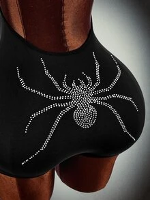 Amplova Women's Fitted Halter Neck Backless Spider Halloween Pattern Rhinestone Sexy Jumpsuit - Black - View 8
