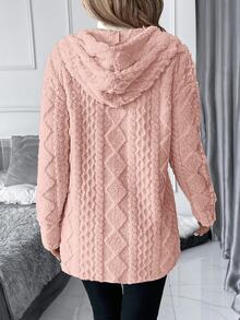 SHEIN Clasi 大尺碼女款純色保暖內裡連帽休閒冬季長袖夾克 - 藕粉色 - 查看 2