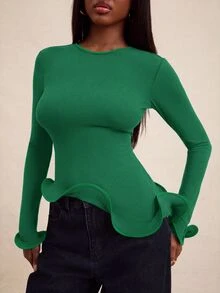 NYA SZN Top Long Sleeve Asymmetrical Fitted Special Occasion Church Elegant Everyday Going Out Birthday Date Night Out Statement Festival Summer Fall Winter - Dark Green - View 5