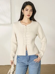 Heiryn Women's Solid Color Casual Versatile Daily Wear Long Sleeve Sweater - Apricot - View 6
