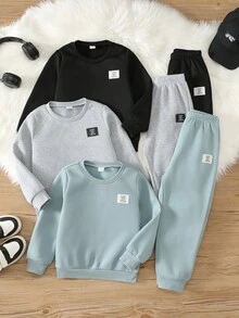 SHEIN 小男孩字母印花圓領衛衣與運動長褲休閒套裝，6件組 - 彩色 - 查看 5