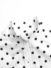 SHEIN Tween女孩簡約白色波點印花針織3件套：長袖半高領拉鍊上衣、對比色露背交叉肩帶背心與迷你運動裙褲套裝，返校季 - 白色 - 查看 3