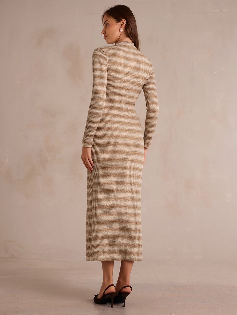Enchnt Premium Fall Romantic Women's Elegant Khaki Striped Slim-Fit Casual Dress,Work Dress,Going Out,Festival Dress,Halloween,Business Professional