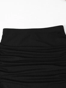 SHEIN 2件組青少年女孩露肩設計百褶裝飾不對稱下擺長袖修身波點圖案T恤與純色長裙，經典黑白套裝，適合派對、開學季、優雅法式、公主風、婚禮、生日及其他外出場合 - 白色 - 查看 8