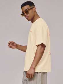 Musero Oversized Crew Neck Short Sleeve Large Back "SAIL MAIL" Washed Graphic Tshirt - Yellow - View 3