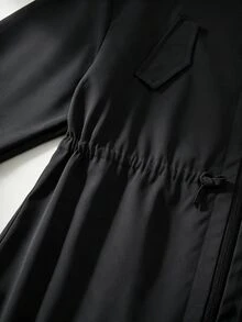 Tween女孩粉色收腰連帽字母裝飾運動休閒可調腰口袋夾克，秋季服飾，秋季，返校，學校，校服 - 黑色 - 查看 6