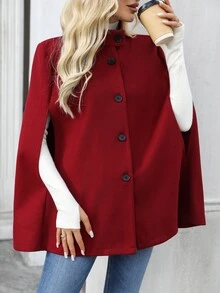 EMERY ROSE Women's Solid Color Casual Versatile Daily Overcoat - Burgundy - View 1
