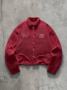 AXEPEAK Men's Letter Print Single-Breasted Casual Daily Long Sleeve Shirt - Burgundy - View 1