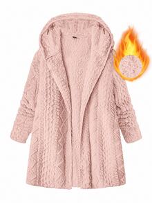 SHEIN Clasi 大尺碼女款純色保暖內裡連帽休閒冬季長袖夾克 - 藕粉色 - 查看 1