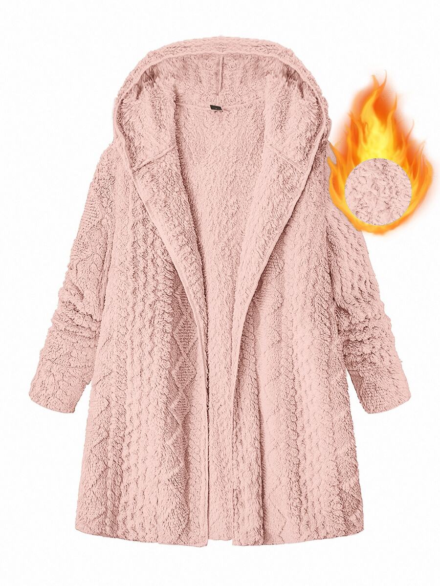 SHEIN Clasi 大尺碼女款純色保暖內裡連帽休閒冬季長袖夾克 - 藕粉色 - 查看 1
