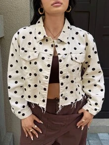 Rivivi 大尺碼女款波點休閒百搭日常穿著牛仔夾克 - 米色 - 查看 3