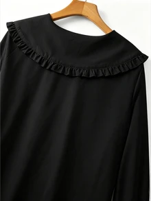 GlowEve CURVE Regalyn Plus Size Women's Solid Color Cute Korean Peter Pan Collar Blouse, Suitable For Spring And Autumn Layering Fall - Black - View 7