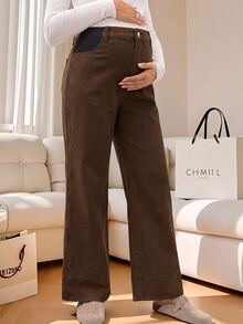 Boho Mama Maternity Casual Washed High Waist Jeans Cowgirl Outfits For Women Brown Pants - Brown - View 1