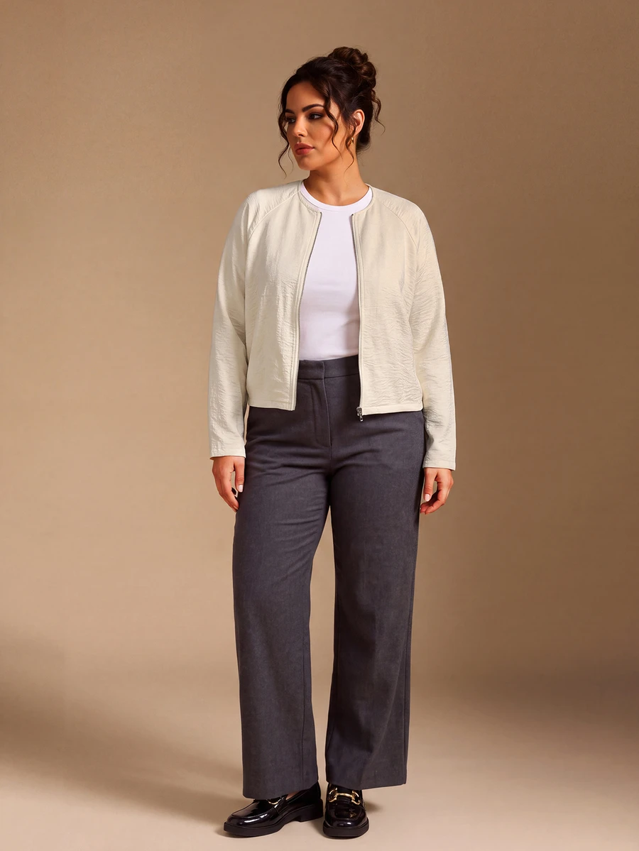 Rosumi Plus Size Coats Office Party Work All White Autumn Normal Business Casual Capsule - Beige - View 1