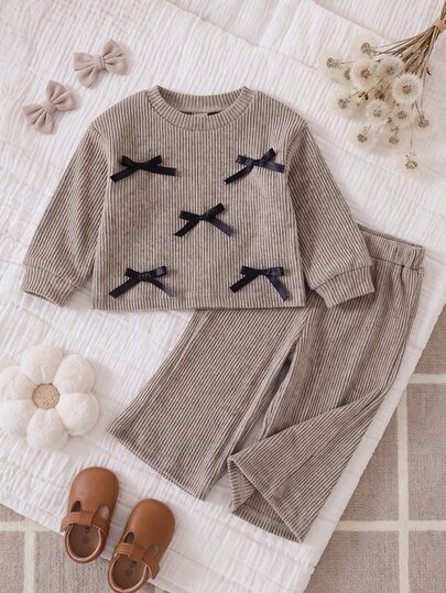 SHEIN 2pcs/Set Baby Girl Casual Versatile Fashion Long Sleeve Top And Pants Set, Suitable For Spring, Autumn, Winter, Daily Wear