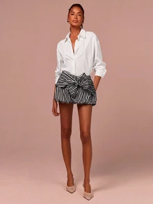 COSMINA Women's Bubble Mini Skirt Striped Mini Skirt Bow Mini Skirt Casual Mini Skirt - Black and White - View 3