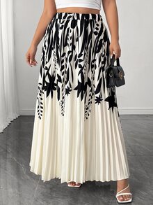 Elenzga Women's Plus Size Elegant Commute Printed Pleated A-Line Skirt Fall - Multicolor - View 4
