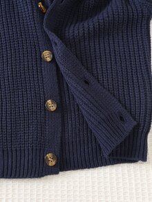 SHEIN Áo cardigan len hoodie tay dài họa tiết tai 3D phong cách thường ngày đa năng cho bé trai, phù hợp mùa thu/đông - Màu xanh hải quân - Xem 3