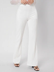SHEIN Tall 女款素色休閒百搭日常長褲 - 白色 - 查看 3