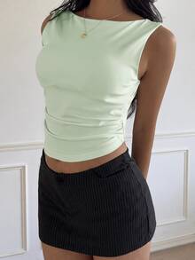 SHEIN EZwear 春夏薄荷綠加厚露背短版背心上衣 - 薄荷綠 - 查看 5