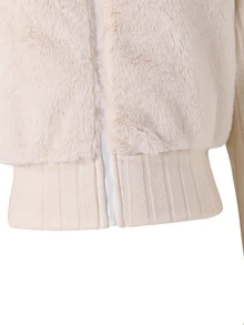 SHEIN Tween Girls Coat, Casual Fuzzy Patchwork Thermal-Lined Ribbed Fabric Jacket, Crop, Loose, Comfortable, Knit, Fall Clothes, Halloween, School - Grey - View 5