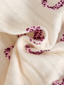 SHEIN Vintaside Kids 2件組新生女嬰杏色蝴蝶結豹紋圓領長袖荷葉袖抓絨內裡羅紋軟布料T恤＋彈性腰休閒粉色長褲，可愛時尚韓風甜美套裝，適合秋冬日常穿著、旅行、度假、派對及其他室內/戶外場合 - 紫色 - 查看 12