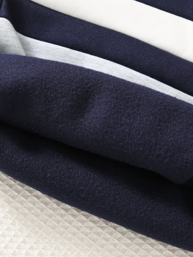 SHEIN 2pcs Young Boy Casual Sports Versatile Classic Patchwork Pants Set, Suitable For Spring, Summer, Autumn, Winter, Back To School Season - Navy Blue - View 5
