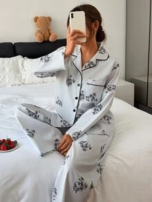 DAZY Women's Floral Print Long Sleeve Top And Pants Casual Daily Home Pajama Set Fall - Blue - View 1