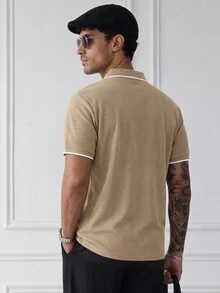 HUEFORM Men's Colorblock Casual Versatile Short Sleeve Polo Shirt - Khaki - View 2