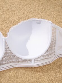 SHEIN Plus Size Lace Sexy Bra With Underwire Bandeau Women's Lingerie + Transparent Shoulder Straps 2pcs Set - Black and White - View 3