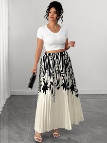 Elenzga Women's Plus Size Elegant Commute Printed Pleated A-Line Skirt Fall - Multicolor - View 7
