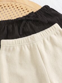 SHEIN Baby Girl Cute Casual Versatile Thermal Lined Elastic Waist Flared Leg Pants - Beige - View 4