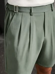 Manfinity CasualCool 男士黑色斜紋編織商務休閒西裝短褲 - 橄欖綠 - 查看 3