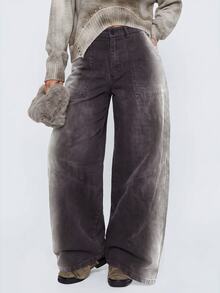 Avantive Women's Casual Washed Wide Leg Long Pants - Grey - View 5