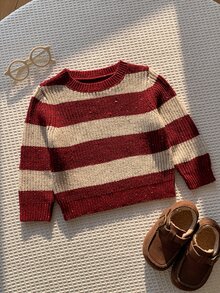 SHEIN 中性嬰兒男/女童、幼兒秋冬保暖內裡加厚可愛紅色條紋毛衣，嬰兒冬季毛衣，聖誕毛衣 - 紅色 - 查看 6