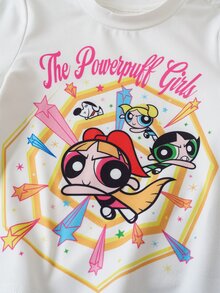 THE POWERPUFF GIRLS X SHEIN Baby Girl Cartoon Print T-Shirt And Pants Set - White - View 4