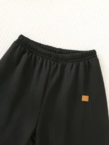 SHEIN 男童休閒學院風加厚保暖內裡運動長褲，適合通勤、上學與日常休閒穿著 - 黑色 - 查看 6