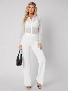 SHEIN Tall 女款素色休閒百搭日常長褲 - 白色 - 查看 5