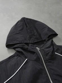 STYNVO 男士拼色連帽長袖夾克與長褲休閒日常穿搭套裝 - 黑色 - 查看 3