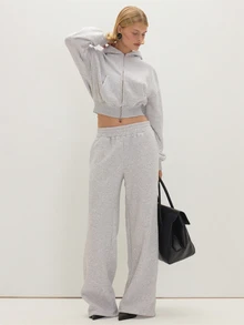 MUSEYN Sweatshirt Hoodie Berresleting Model Boxy Warna Abu-abu Marl - Grey - View 2