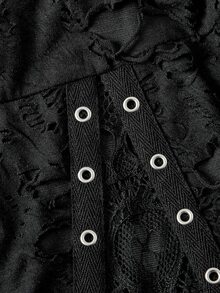 ROMWE Sexy Black Distressed Patchwork Floral Mesh Punk Gothic Style Asymmetric Plus Size Women's Top - Black - View 4