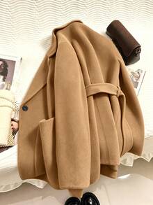 SHEIN Franclia European And American Autumn/Winter Camel Color Women's Overcoat With Large Pockets And Belt Decoration - Camel - View 6