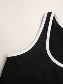SHEIN 青少年女孩黑白拼色前開襟拉鍊夾克背心內搭褲運動套裝 3件組 - 黑與白 - 查看 8