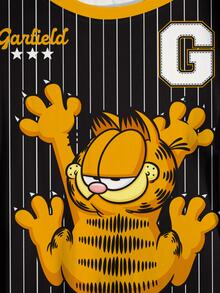 GARFIELD | SHEIN Plus Size Striped Cartoon Graphic Print Short Sleeve T-Shirt - White - View 4