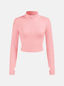 SHEIN Girlism NovaGlow 青少年女孩運動休閒日常針織素色開襟外套與喇叭褲套裝 - 粉色 - 查看 6