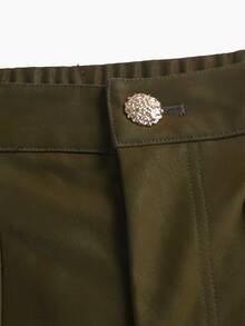 MOTF PREMIUM PLUS SIZE WOMEN'S AUTUMN/WINTER PU LEATHER SLIM STRAIGHT LEG PANTS - Dark Green - View 3